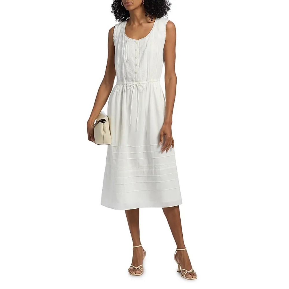 Reformation | Lonnie Embroidered Lace Cotton Blend Midi Dress in White | Size 0 - Picture 3 of 9